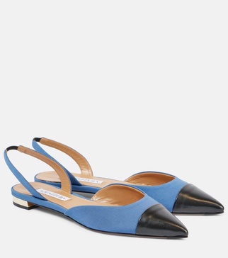 Milanese leather-trimmed slingback flats