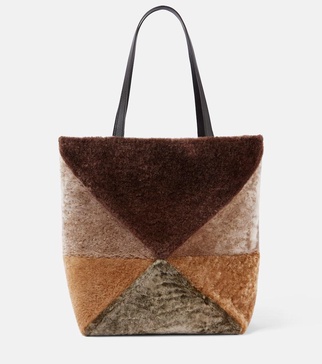 Puzzle Fold Large shearling tote bag