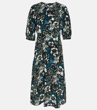 Bronzo floral silk crêpe midi dress