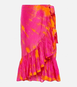 Tie-dyed silk wrap skirt