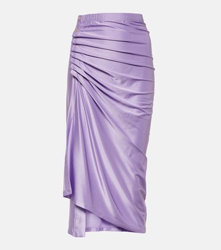 Gathered satin midi skirt