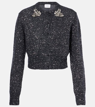 Embellished cropped wool-blend cardigan