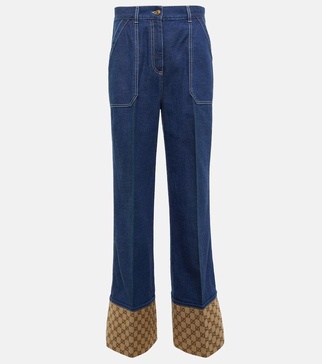 GG canvas-trimmed wide-leg jeans