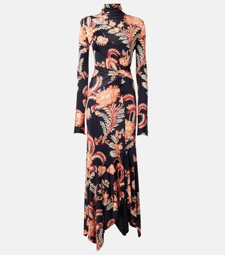 Floral asymmetric jersey midi dress