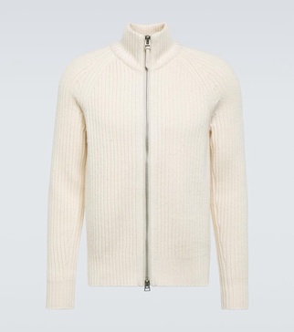 Ribbed-knit wool and cashmere cardigan