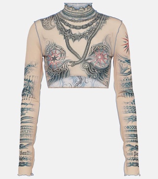 Tattoo Collection printed crop top