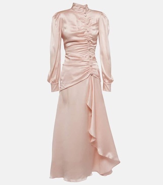 Ruched silk satin maxi dress