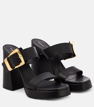 Buckle Slide leather platform mules