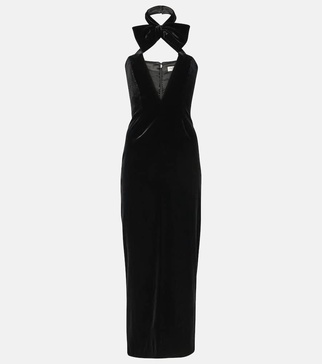 Bow-detail velvet midi dress