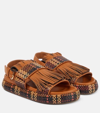 Fringed woven leather sandals