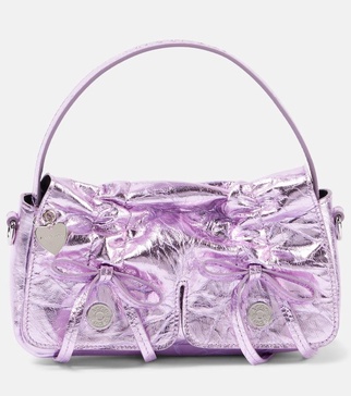 Bow-detail metallic leather shoulder bag