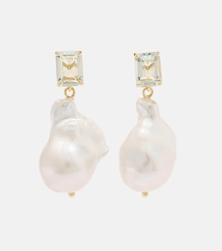 14kt gold drop earrings with amethysts and Baroque pearls