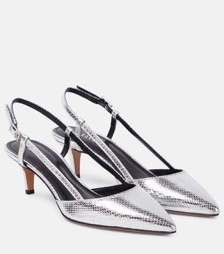 Pilia metallic leather slingback pumps