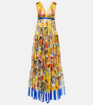 Portofino printed silk chiffon gown