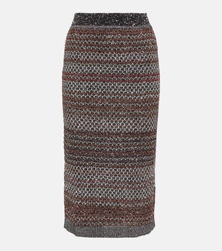 Striped sequined knitted pencil skirt