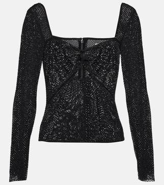 Crystal-embellished mesh top