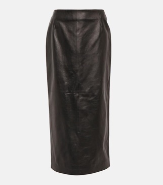 Manuela high-rise leather midi skirt