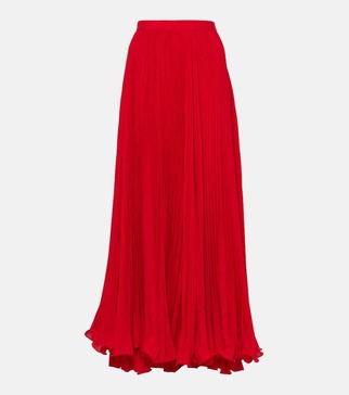 Pleated crêpe maxi skirt