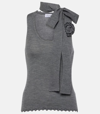 Floral-appliqué wool tank top