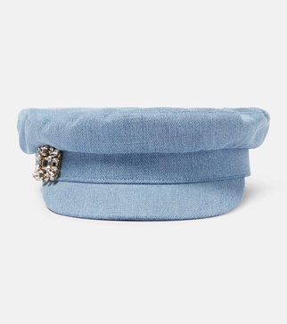 Broche Vivier denim flat cap