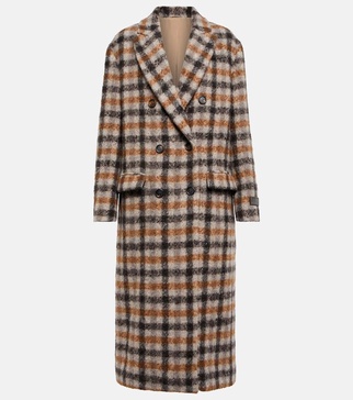 Double-breasted checked coat