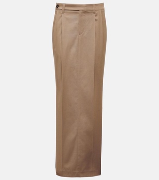 Pleated low-rise cotton-blend maxi skirt