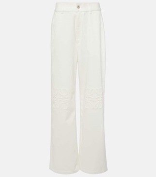 Anagram embroidered high-rise wide-leg jeans