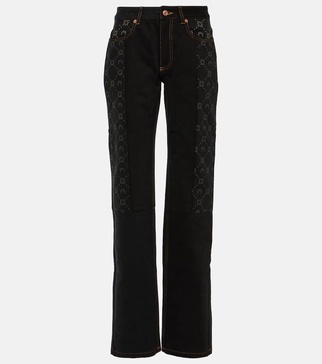 Printed high-rise straight jeans