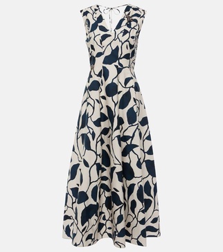 Printed cotton poplin midi dress