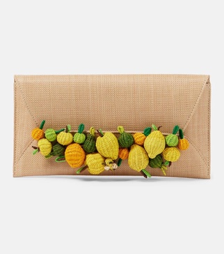 Citrus Punch embellished raffia clutch