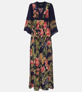 Floral silk crepe de chine maxi dress