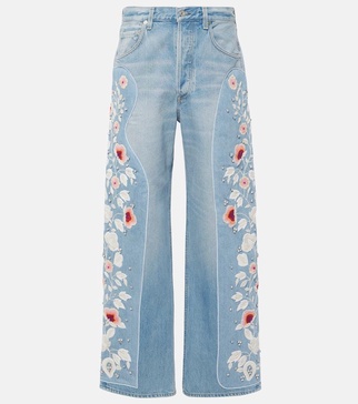 Ayla embroidered high-rise wide-leg jeans