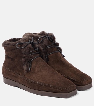 Suede and faux shearling ankle boots