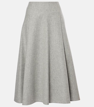 Wool and cashmere flannel midi skirt