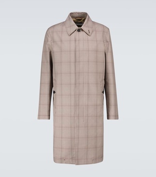 Prince of Wales checked trench coat