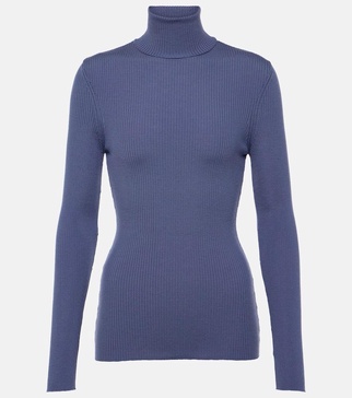 Ribbed-knit virgin wool turtleneck top