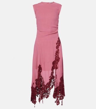 Lace-trimmed crepe midi dress