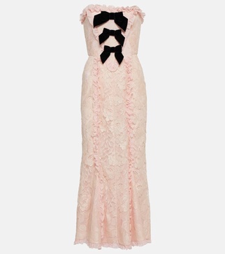 Bow-detail lace gown 