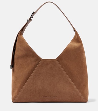 Large paneled suede shoulder bag