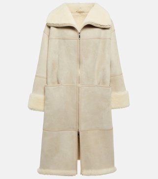 Shearling-trimmed suede coat