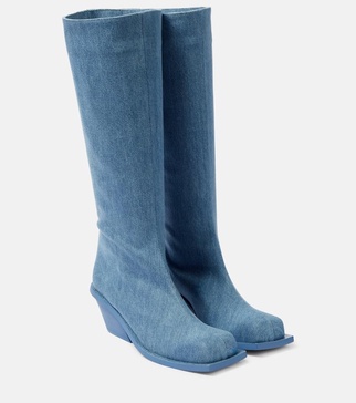 Blondine denim knee-high boots