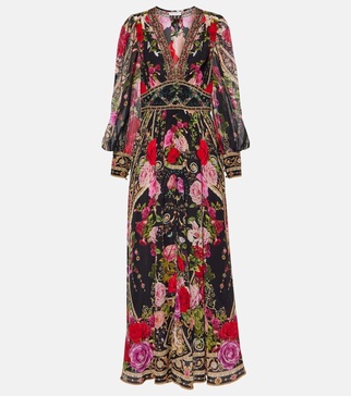 Floral printed silk maxi dress 