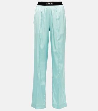 Silk-blend satin pajama pants