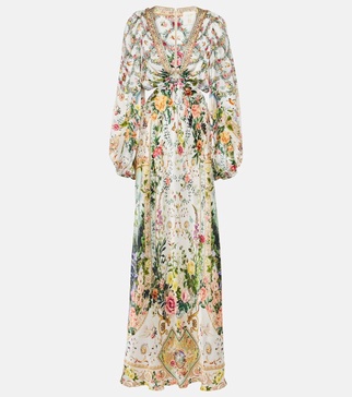 Cutout embellished silk maxi dress