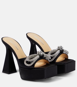 Double Bow embellished satin platform mules