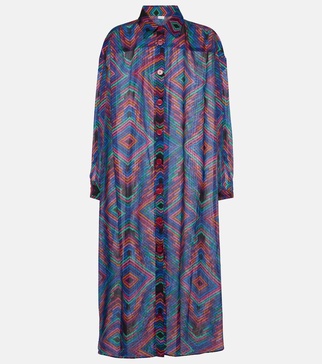 Dj printed cotton voile shirt dress