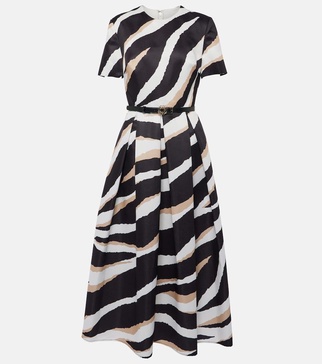 Printed silk-blend midi dress