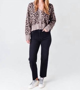 leopard oversized cardigan in grey