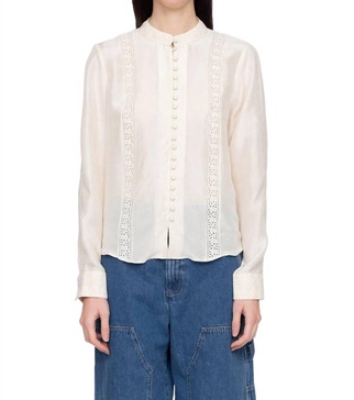 elea silk habotai button down top in ivory