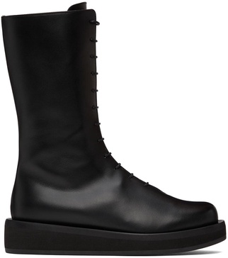 Black Leather Spika Mid-Calf Boots